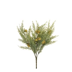 Lot de 12 - Buisson artificiel de cyprès floqué avec baies X7, 47 cm - vert jaune 