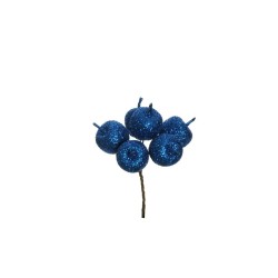 Lot de 48 - Bouquet pic artificiel de pommes moyennes pailleteuses X6, 13 cm - bleu 