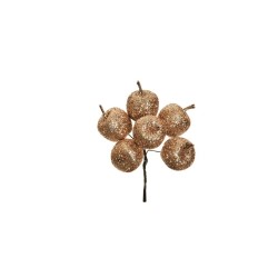 Lot de 48 - Bouquet pic artificiel de pommes moyennes pailleteuses X6, 13 cm - rose ancien 