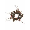 Lot de 12 - Couronne de bougie artificielle pommes de pin, baies et brindilles enneigées, D. 20 cm - marron rouge 