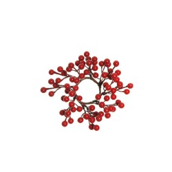 Lot de 24 - Couronne de bougie artificielle de baies, D. 17 cm - rouge 