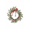 Lot de 12 - Couronne artificielle de pin avec baies, ruban et neige, D. 45 cm - rouge 