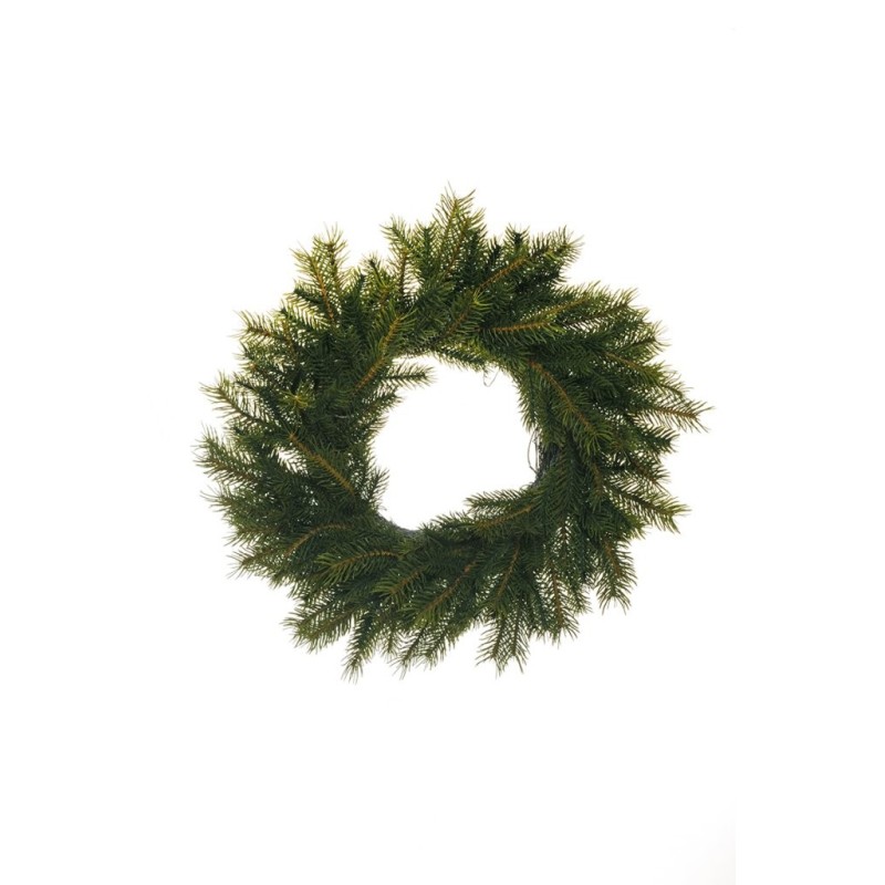 Lot de 4 - Couronne artificielle de pin sur base de rotin, D. 38 cm - vert 
