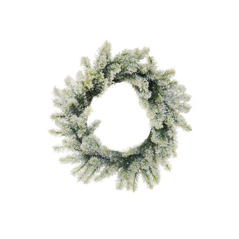 Lot de 12 - Couronne artificielle de pin enneigé, D. 45 cm - vert 