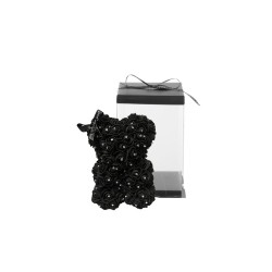 Lot de 20 - Petit ours en peluche en roses avec nœud noir et boîte, 25 cm - noir 