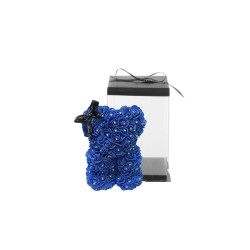 Lot de 20 - Petit ours en peluche en roses avec nœud noir et boîte, 25 cm - bleu 
