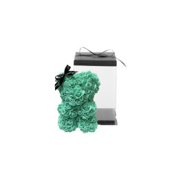 Lot de 20 - Petit ours en peluche en roses avec nœud noir et boîte, 25 cm - tiffany 