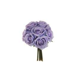 Lot de 12 - Bouquet artificiel de roses bridal X9, 25 cm - lavande clair 