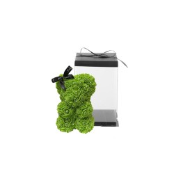 Lot de 20 - Petit ours en peluche en roses avec nœud noir et boîte, 25 cm - vert 