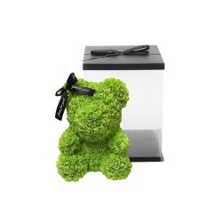 Lot de 16 - Ours en peluche moyen en roses avec nœud noir et boîte, 35 cm - vert 