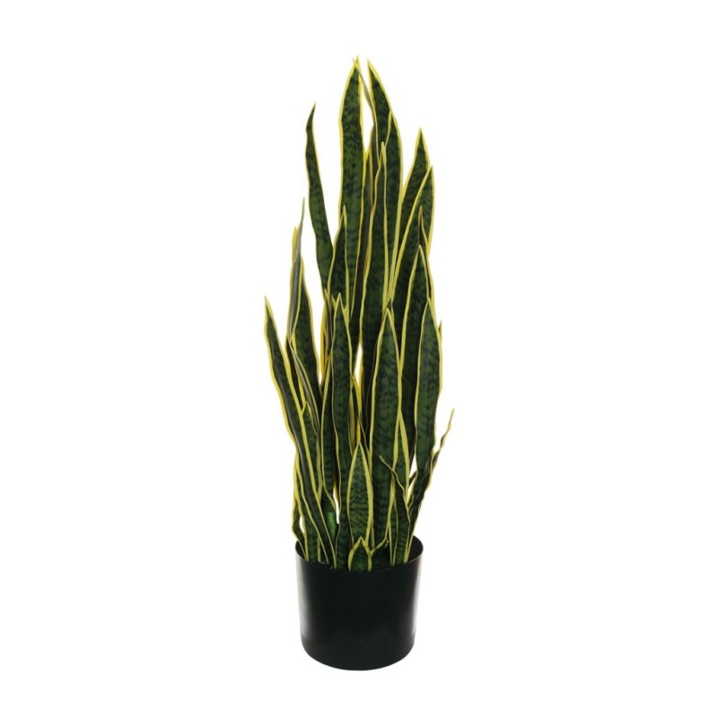 Lot de 2 - Plante artificielle de sansevieria toucher réel en pot, 112 cm - vert bord jaune 