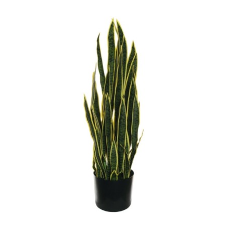 Lot de 2 - Plante artificielle de sansevieria toucher réel en pot, 112 cm - vert bord jaune 
