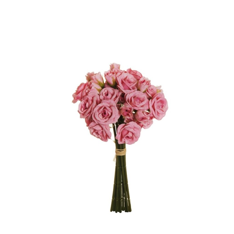 Lot de 12 - Bouquet artificiel de mini roses Frisco X9, 30 cm - rose 