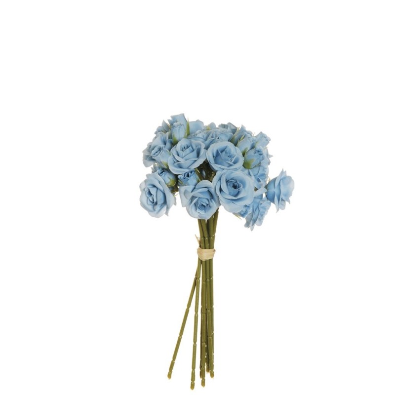 Lot de 12 - Bouquet artificiel de mini roses Frisco X9, 30 cm - bleu poussiéreux 