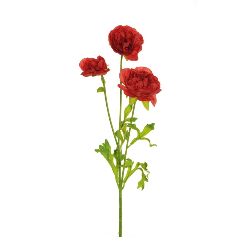 Lot de 24 - Tige artificielle de renoncule floquée X3, 71 cm - rouge 