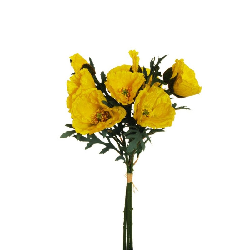 Lot de 12 - Bouquet artificiel de coquelicots froissés X3, 56 cm - jaune 
