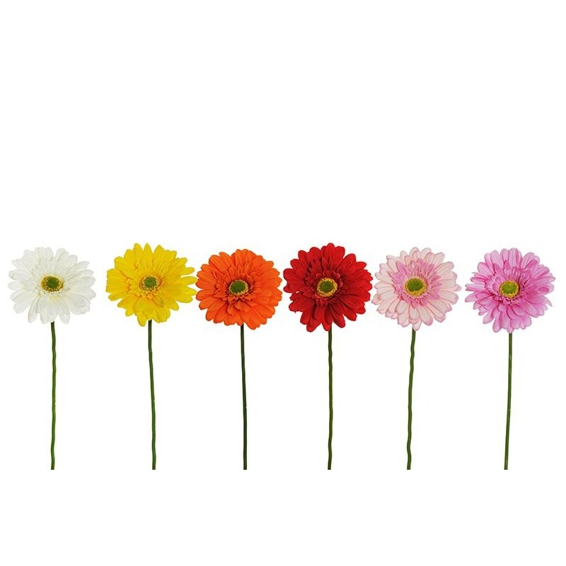 Lot de 24 - Gerbera artificiel, 61 cm - rose vif blanc rouge rose jaune orange 