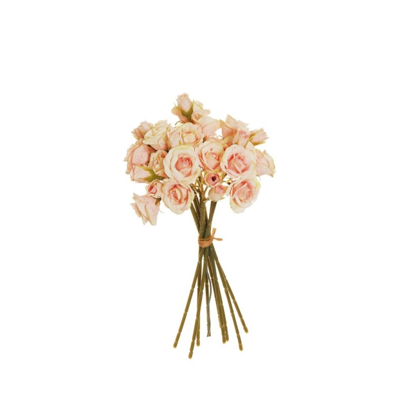 Lot de 12 - Bouquet artificiel de mini roses Frisco X9, 30 cm - rose clair pêche 