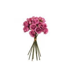 Lot de 12 - Bouquet artificiel de mini roses Anna X9, 30 cm - fuchsia 