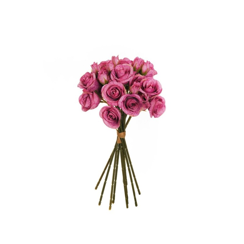 Lot de 12 - Bouquet artificiel de mini roses Anna X9, 30 cm - fuchsia 