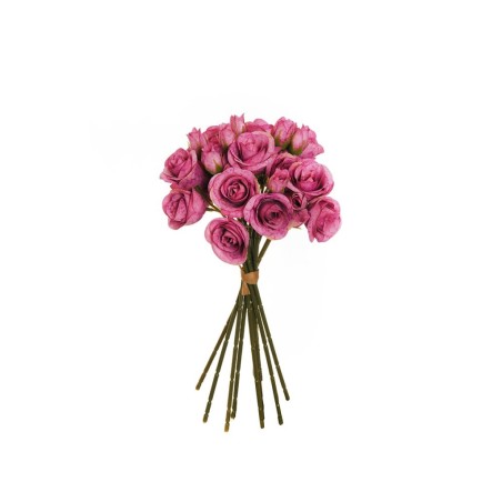 Lot de 12 - Bouquet artificiel de mini roses Anna X9, 30 cm - fuchsia 