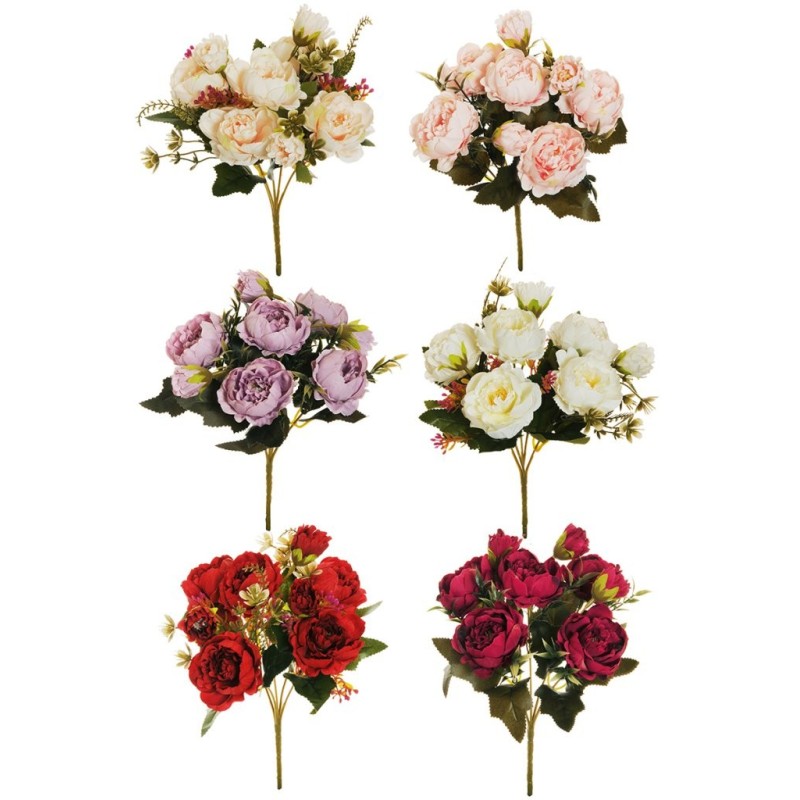 Lot de 36 - Buisson artificiel de pivoines duchesse X5, 25 cm - fuchsia rose lilas blanc crème rouge 
