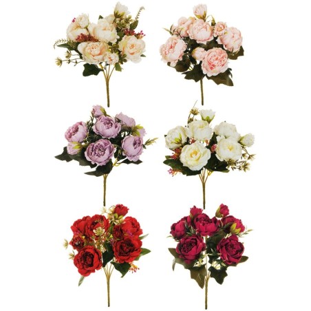 Lot de 36 - Buisson artificiel de pivoines duchesse X5, 25 cm - fuchsia rose lilas blanc crème rouge 