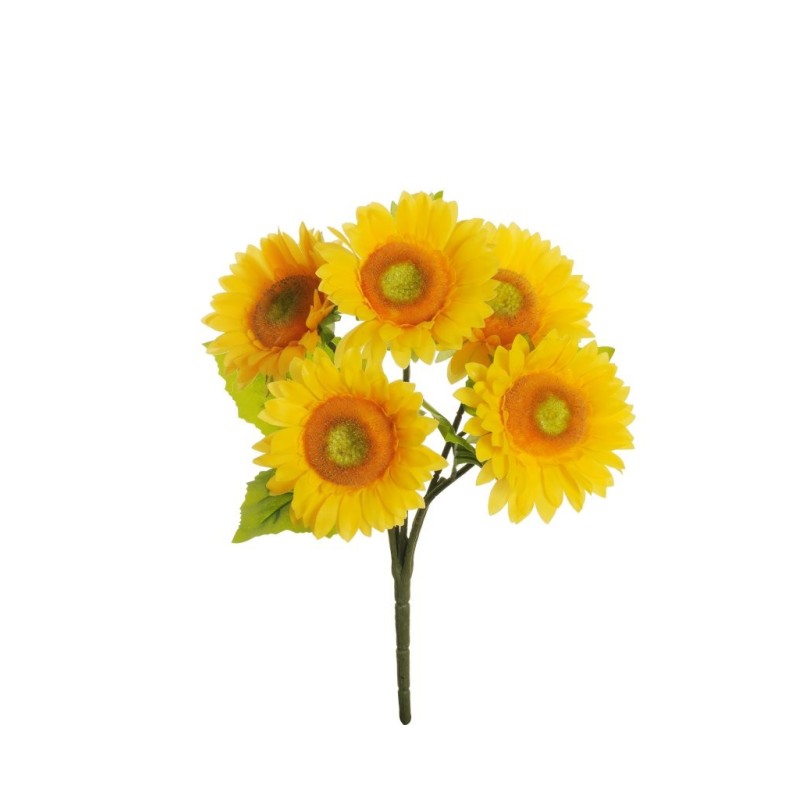 Lot de 12 - Buisson artificiel de tournesols toucher réel X5, 45 cm - jaune 