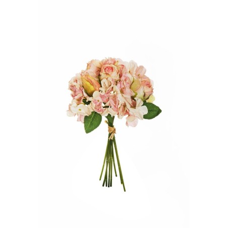 Lot de 12 - Bouquet artificiel boutons de rose et hortensias aspect séché X9, 30 cm - rose 