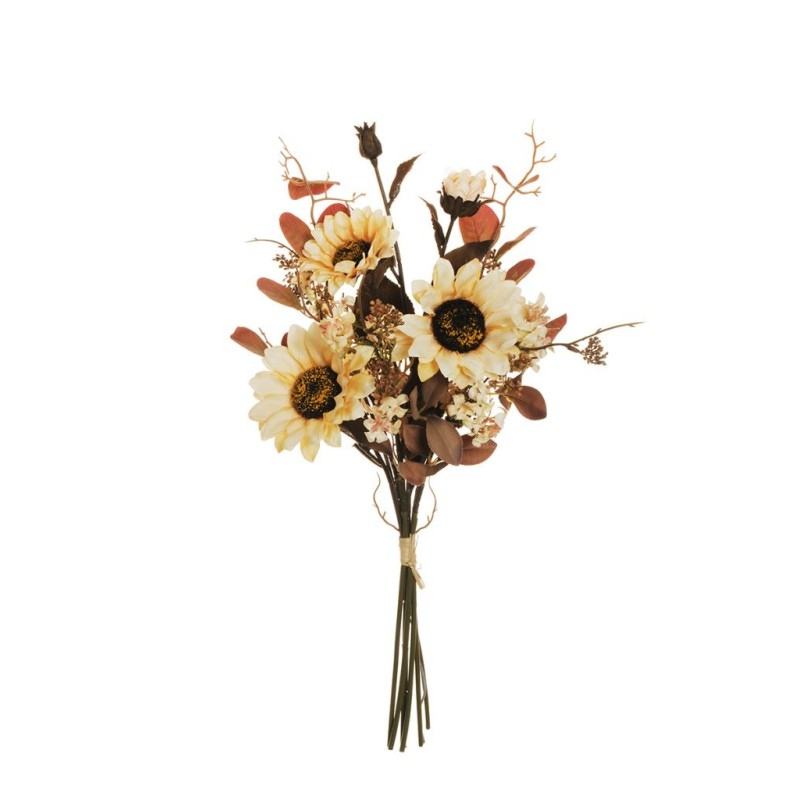 Lot de 12 - Bouquet artificiel tournesol, viburnum et eucalyptus X6, 56 cm - crème d'automne 