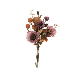 Lot de 12 - Bouquet artificiel tournesol, viburnum et eucalyptus X6, 56 cm - violet d'automne 