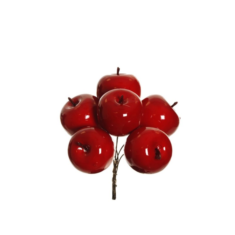 Lot de 12 - Bouquet pic artificiel de pommes géantes X6, 16 cm - rouge 