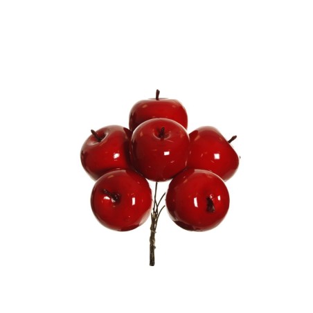 Lot de 12 - Bouquet pic artificiel de pommes géantes X6, 16 cm - rouge 