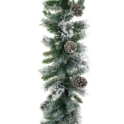 Lot de 6 - Guirlande artificielle de pin enneigé avec pommes de pin, 270 cm - blanc vert 