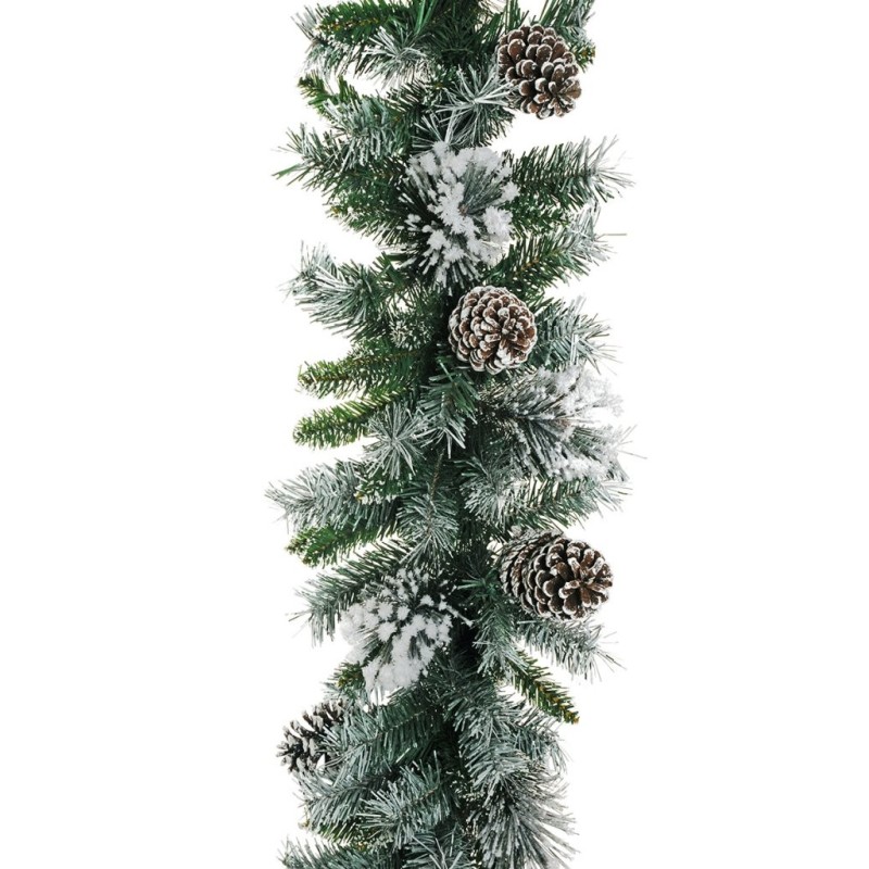 Lot de 6 - Guirlande artificielle de pin enneigé avec pommes de pin, 270 cm - blanc vert 