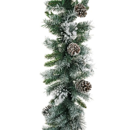 Lot de 6 - Guirlande artificielle de pin enneigé avec pommes de pin, 270 cm - blanc vert 