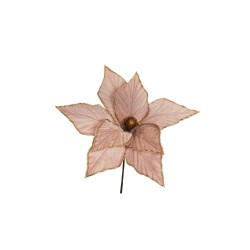 Lot de 24 - Pic artificiel double poinsettia velours à bords or, 30 cm - rose clair 