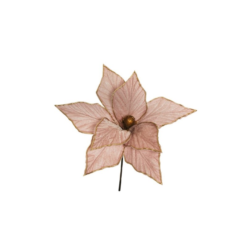 Lot de 24 - Pic artificiel double poinsettia velours à bords or, 30 cm - rose clair 