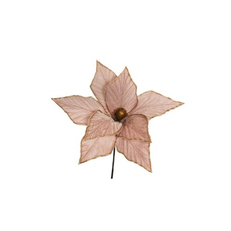 Lot de 24 - Pic artificiel double poinsettia velours à bords or, 30 cm - rose clair 