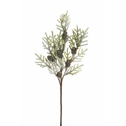 Lot de 24 - Tige artificielle de larix avec pommes de pin enneigées, 75 cm - blanc vert marron 