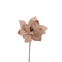 Lot de 24 - Pic artificiel fleur de potiron velours strass, 39 cm - rose clair 