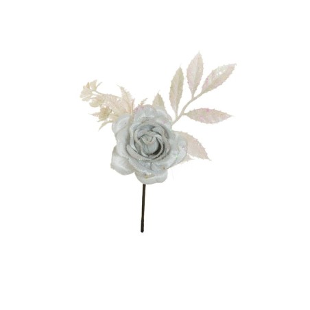 Lot de 48 - Pic artificiel double rose velours pailleteux, 24 cm - blanc 