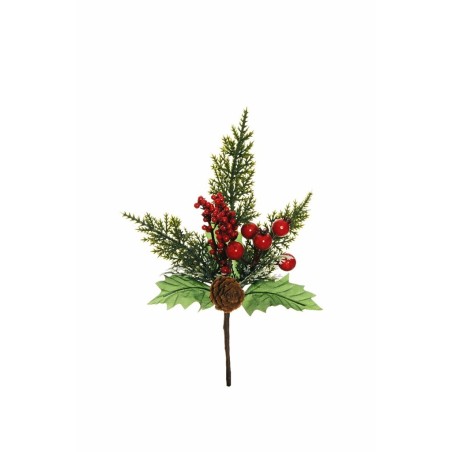 Lot de 48 - Pic artificiel baies, pomme de pin, cyprès et houx, 26 cm - rouge 