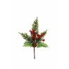Lot de 48 - Pic artificiel baies, pomme de pin, cyprès et houx, 26 cm - rouge 