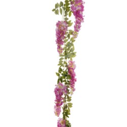 Lot de 6 Guirlande de glycinie avec 7 groupes de fleurs l 28 cm, 187 cm chaque pièce dans un sac en polyéthylène artificiel fuch