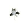 Lot de 48 - Pic artificiel renoncule, baies, blé et ruban pailleteux, 15 cm - blanc argent 