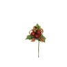 Lot de 48 - Pic artificiel houx, baies, blé et ruban, 14 cm - rouge or 
