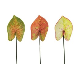 Lot de 48 - Feuille artificielle de caladium impression 3D toucher réel, 59 cm - vert clair violet bordeaux rose 