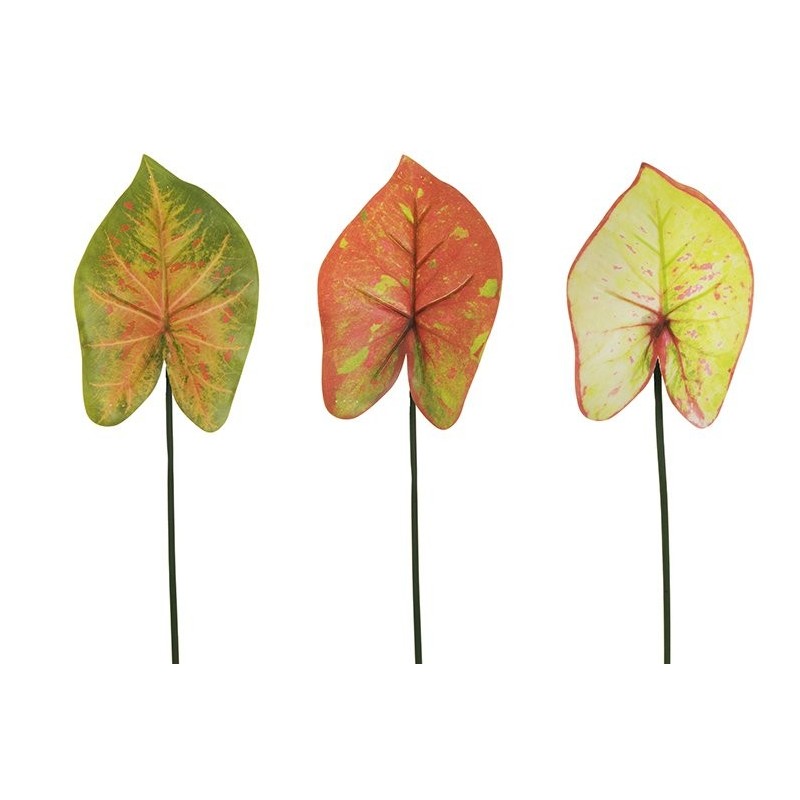 Lot de 48 - Feuille artificielle de caladium impression 3D toucher réel, 59 cm - vert clair violet bordeaux rose 