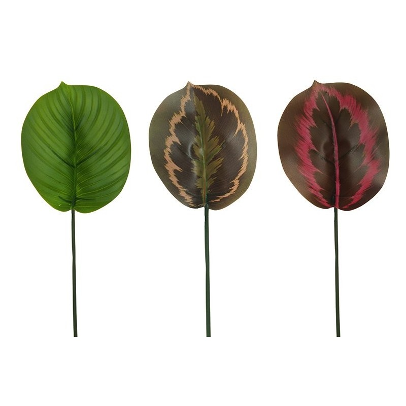 Lot de 48 - Feuille artificielle de calathea impression 3D toucher réel, 61 cm - vert vert gris vert violet 